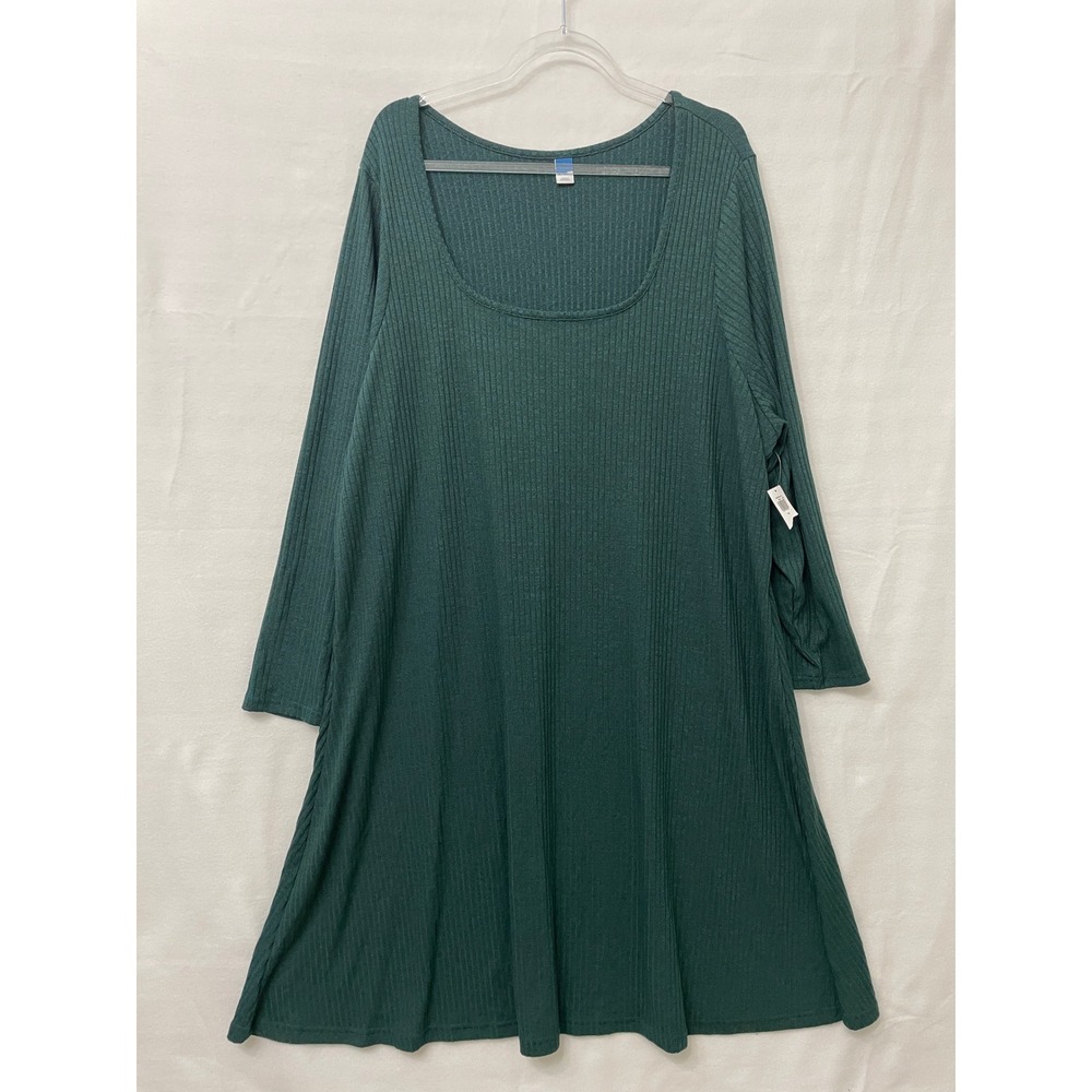 New Old Navy Rib-Knit Swing Dress 4X Forest Green Long Sleeve Scoop Neck